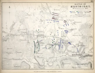 Mapa de la Batalla de Montmirail, publicado por William Blackwood and Sons, Edimburgo y Londres, 1848